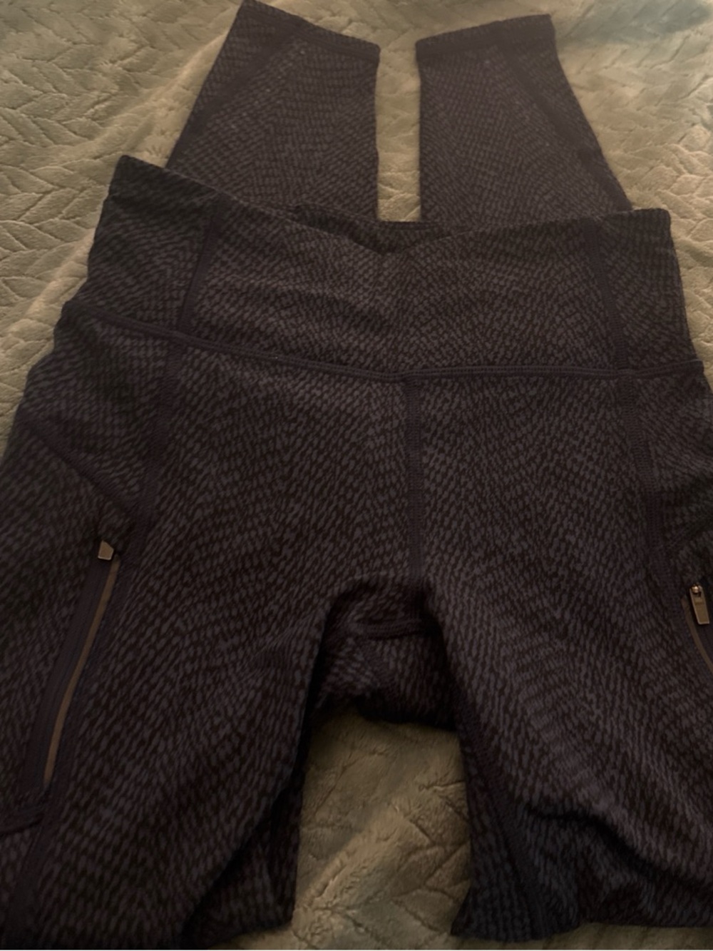 Athleta Navy and Black snakeskin High-Waist Leggings with Side Zipper Pockets